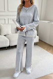 Contrast Trim Round Neck Top and Pants Set - Trendsi - Flyclothing LLC