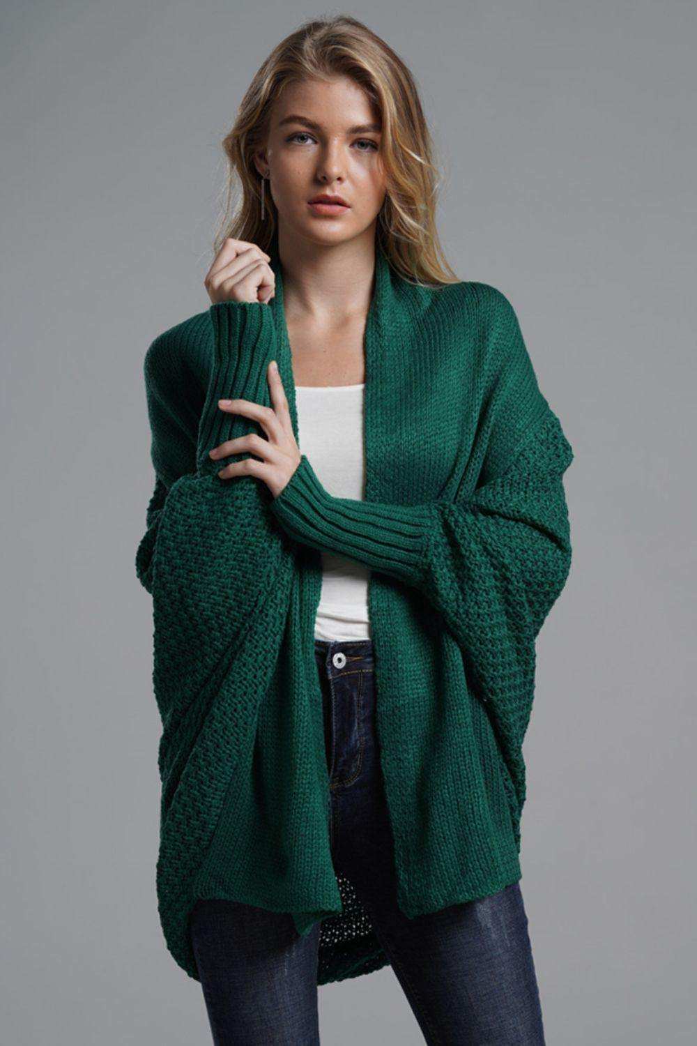 Dolman Sleeve Open Front Ribbed Trim Longline Cardigan - Trendsi - Flyclothing LLC