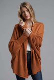 Dolman Sleeve Open Front Ribbed Trim Longline Cardigan - Trendsi - Flyclothing LLC