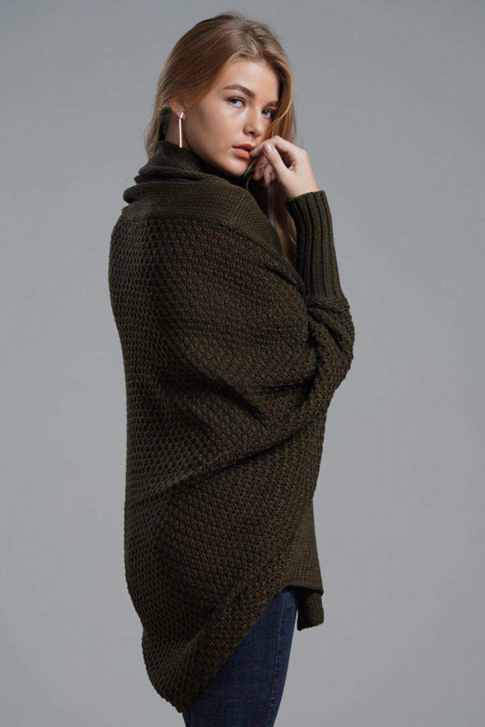 Dolman Sleeve Open Front Ribbed Trim Longline Cardigan - Trendsi - Flyclothing LLC