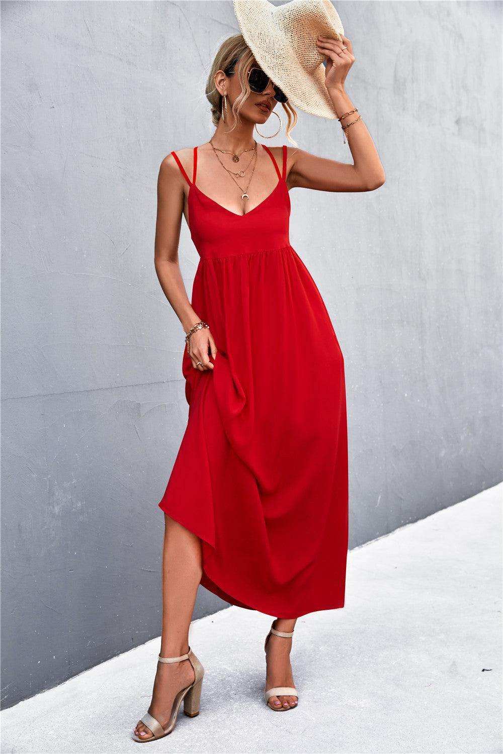Double Strap Tie Back Dress - Trendsi - Flyclothing LLC
