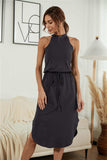 Drawstring Open Back Slit Sleeveless Dress - Trendsi - Flyclothing LLC