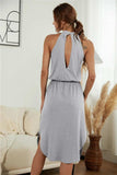 Drawstring Open Back Slit Sleeveless Dress - Trendsi - Flyclothing LLC