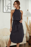 Drawstring Open Back Slit Sleeveless Dress - Trendsi - Flyclothing LLC