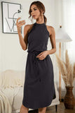 Drawstring Open Back Slit Sleeveless Dress - Trendsi - Flyclothing LLC