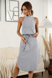 Drawstring Open Back Slit Sleeveless Dress - Trendsi - Flyclothing LLC