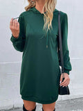 Drawstring Puff Sleeve Hooded Dress - Trendsi - Flyclothing LLC