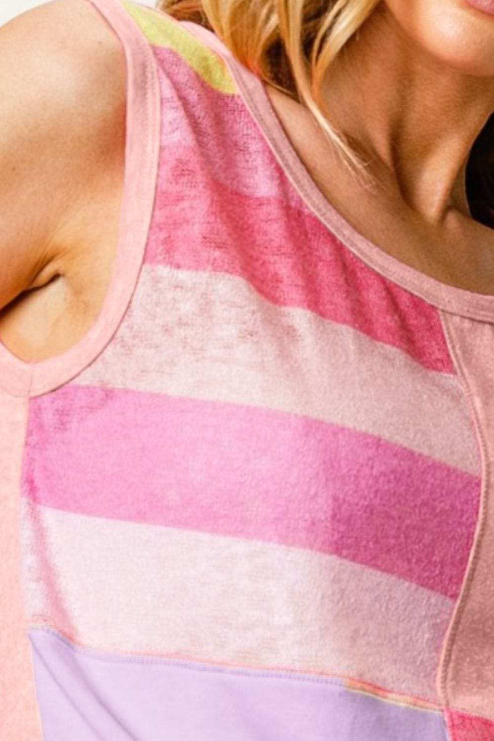 BiBi Color Block & Striped Round Neck Tank - Trendsi - Flyclothing LLC