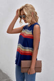Printed Side Slit Round Neck Tank - Trendsi - Flyclothing LLC