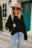 Fringe Round Neck Dropped Shoulder Sweater - Trendsi - Flyclothing LLC