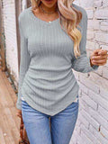 Textured Ruched V-Neck Long Sleeve T-Shirt - Trendsi - Flyclothing LLC