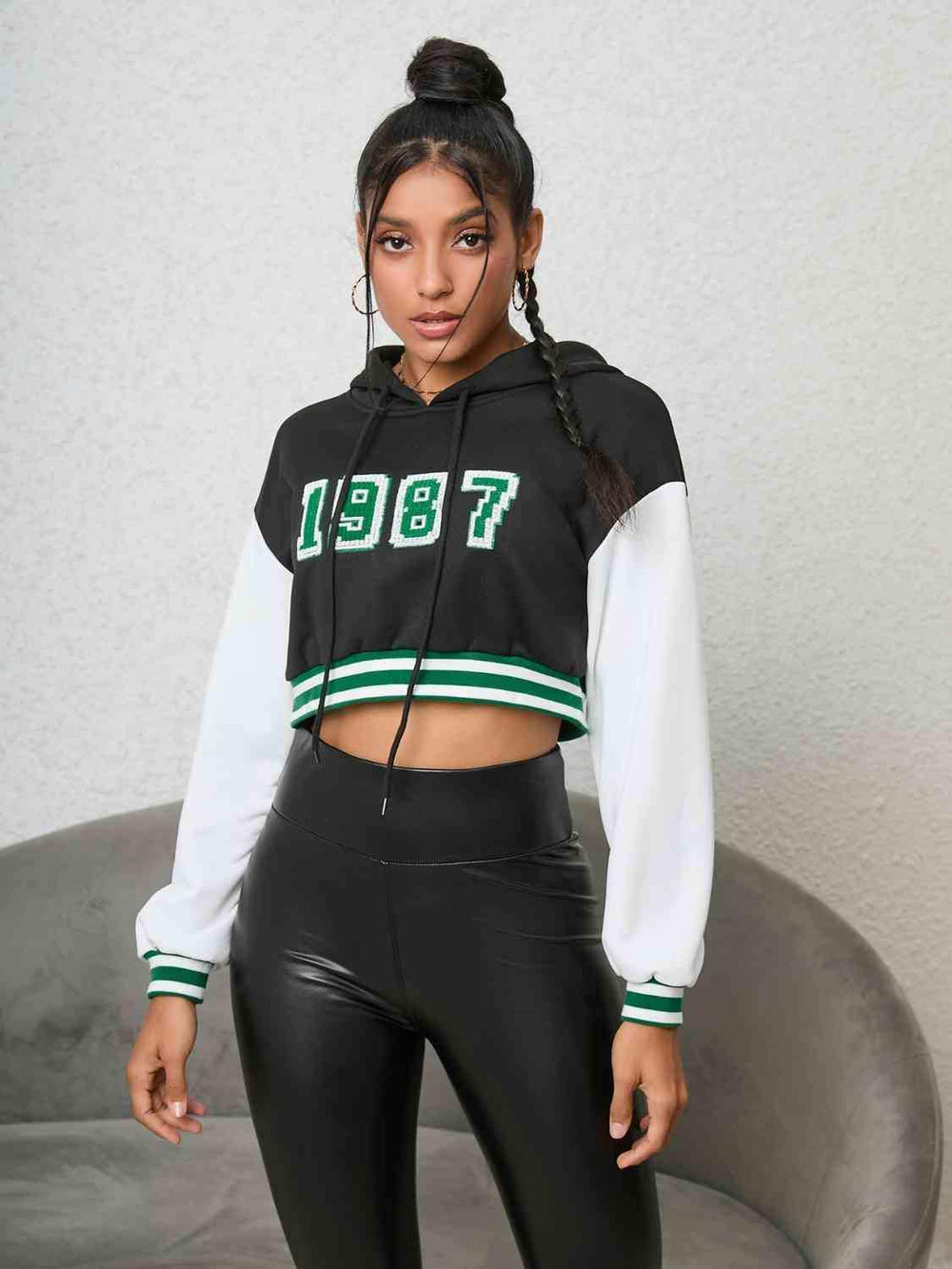 1987 Graphic Cropped Hoodie - Trendsi - Flyclothing LLC