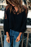 Embroidered Tie-Neck Puff Sleeve Blouse - Trendsi - Flyclothing LLC