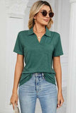 Johnny Collar Short Sleeve Blouse - Trendsi - Flyclothing LLC