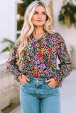 Floral Tie Neck Flounce Sleeve Blouse - Trendsi - Flyclothing LLC