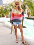 Color Block Openwork Boat Neck Cover Up - Trendsi - Flyclothing LLC