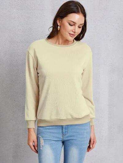 Round Neck Dropped Shoulder Sweatshirt - Trendsi - Flyclothing LLC