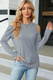 Round Neck Cold Shoulder T-Shirt - Trendsi - Flyclothing LLC