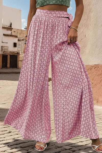 Printed Tied Wide Leg Pants - Trendsi - Flyclothing LLC