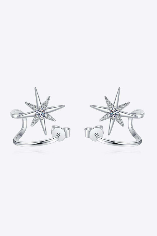 Moissanite Star Rhodium-Plated Earrings - Trendsi - Flyclothing LLC