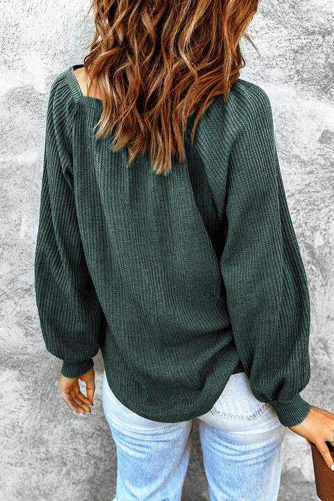 Square Neck Waffle-Knit Top - Trendsi - Flyclothing LLC