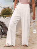 Full Size Smocked Waist Wide Leg Pants - Trendsi - Flyclothing LLC