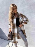 Plaid Collared Neck Longline Shirt - Trendsi - Flyclothing LLC