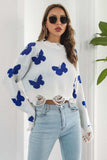 Printed Round Neck Ribbed Long Sleeve Sweater - Trendsi - Flyclothing LLC