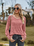 Round Neck Long Sleeve Buttoned T-Shirt - Trendsi - Flyclothing LLC