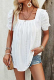 Eyelet Square Neck Puff Sleeve T-Shirt - Trendsi - Flyclothing LLC