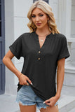 Eyelet Notched Short Sleeve T-Shirt - Trendsi - Flyclothing LLC