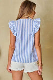 Embroidered Tassel Striped Tie Neck Blouse - Trendsi - Flyclothing LLC