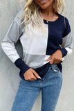 Color Block Ribbed Trim Round Neck Knit Pullover - Trendsi - Flyclothing LLC