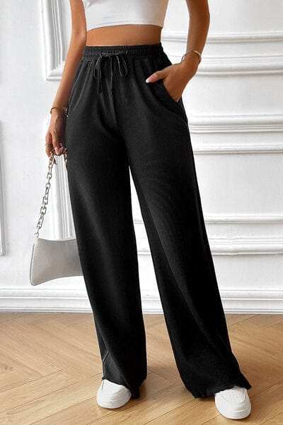 Drawstring Wide Leg Pants with Pocketed - Trendsi - Flyclothing LLC