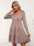 V-Neck Long Sleeve Tiered Dress - Trendsi - Flyclothing LLC