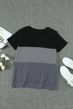 Color Block Side Slit Round Neck T-Shirt - Trendsi - Flyclothing LLC