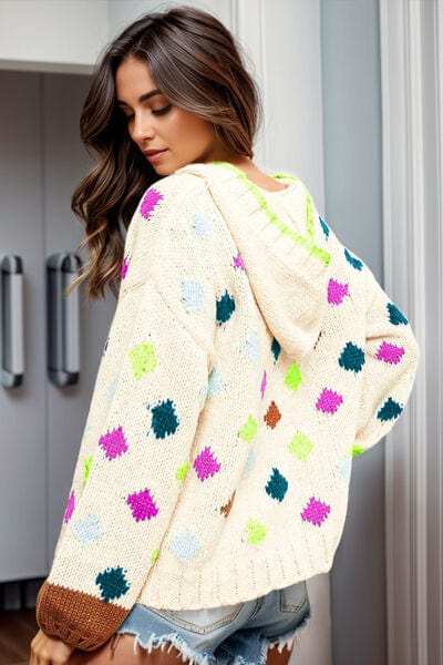 Geometric Dropped Shoulder Hooded Sweater - Trendsi - Flyclothing LLC