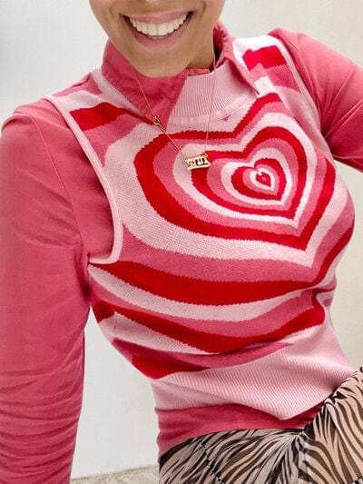 Heart Mock Neck Sweater Vest - Trendsi - Flyclothing LLC
