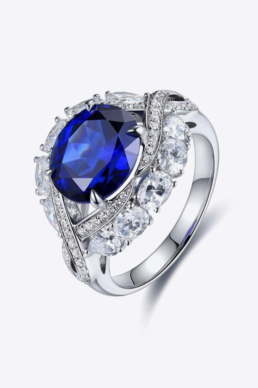 Platinum-Plated Lab-Grown Sapphire Ring - Trendsi - Flyclothing LLC