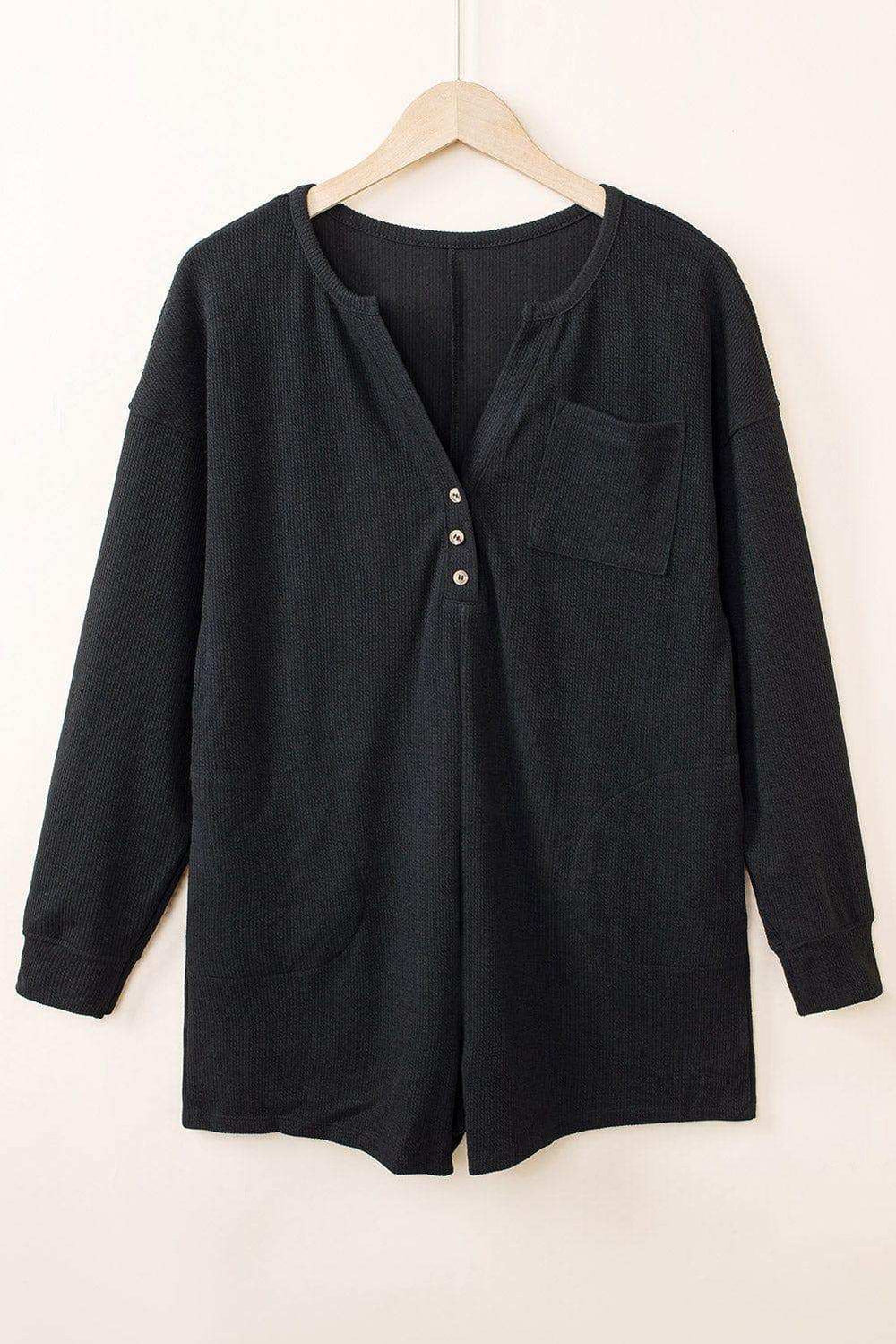 Notched Neck Long Sleeve Romper - Trendsi - Flyclothing LLC