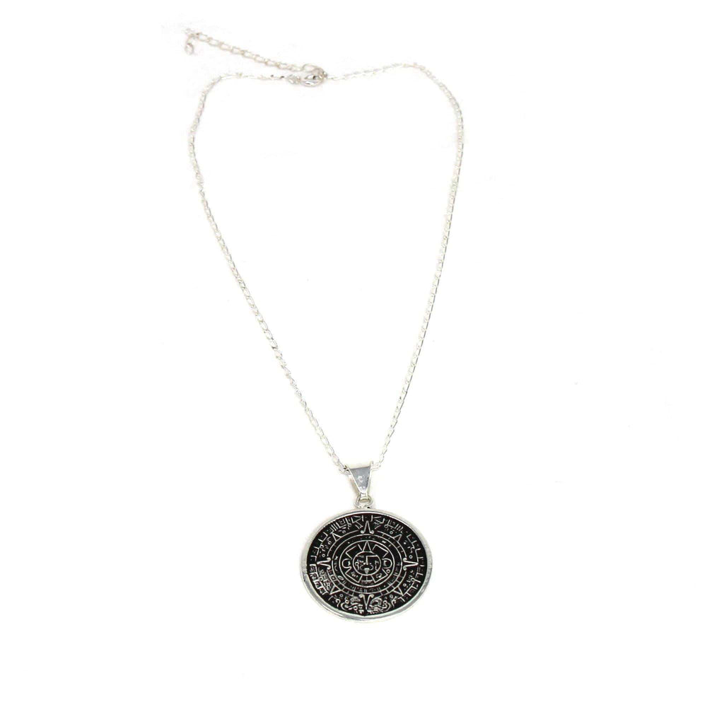 Alpaca Silver Aztec Calendar Pendant with Chain - Artisana - Flyclothing LLC