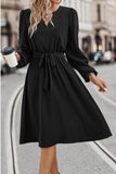 Tie Waist Notched Neck Long Sleeve Dress - Trendsi - Flyclothing LLC