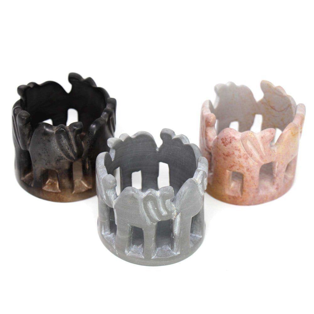 Circle of Elephants Soapstone Sculpture, 3 to 3.5-inch - Light Natural Stone - SMOLArt - Flyclothing LLC