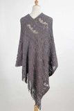 Fringe Openwork Surplice Cape Sleeve Poncho - Trendsi - Flyclothing LLC