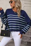 Striped Dropped Shoulder Round Neck Pullover Sweater - Trendsi - Flyclothing LLC