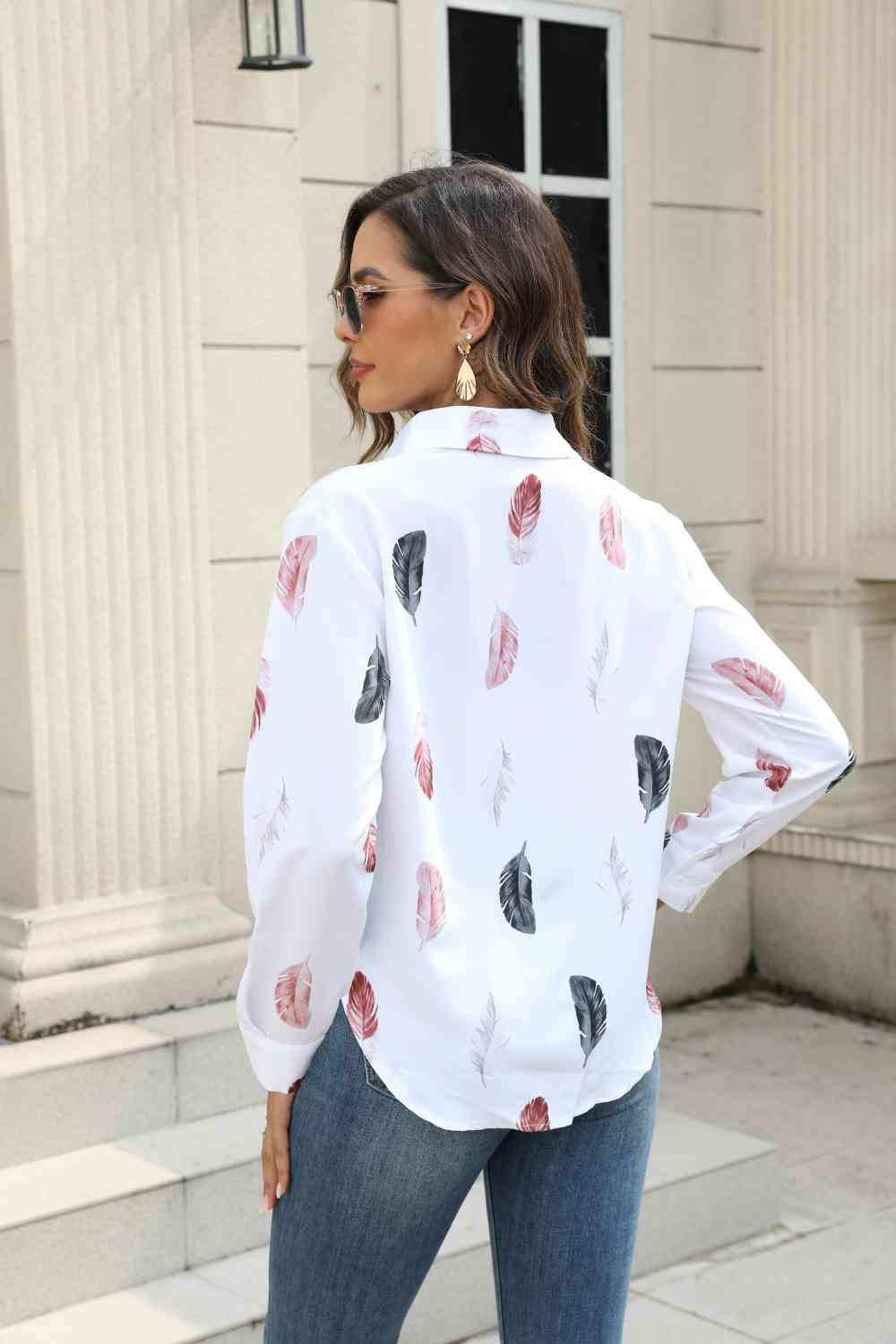 Printed Collared Neck Buttoned Shirt - Trendsi - Flyclothing LLC