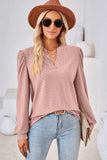 Ruched Notched Long Sleeve T-Shirt - Trendsi - Flyclothing LLC