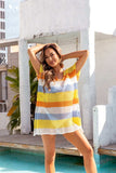 Openwork Striped V-Neck Short Sleeve Cover Up - Trendsi - Flyclothing LLC