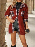Plaid Contrast Dropped Shoulder Coat - Trendsi - Flyclothing LLC