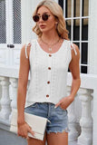 Eyelet Round Neck Wide Strap Tank - Trendsi - Flyclothing LLC